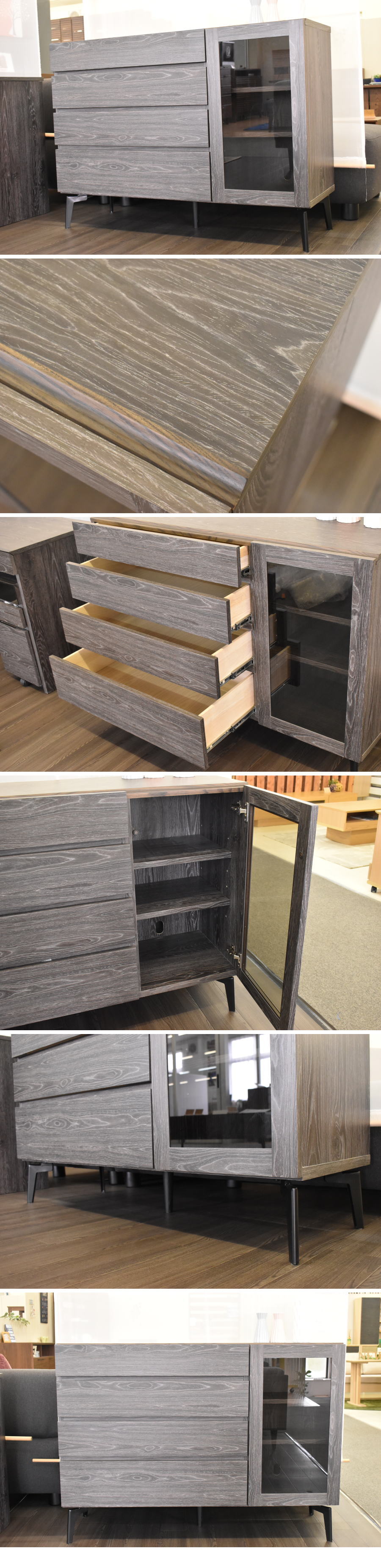 豊富な新品天然木 モダン 120cm幅 サイドボード 家具 アウトレット 収納 リビング 未使用 美品 北欧スタイル HE0514G3 サイドボード